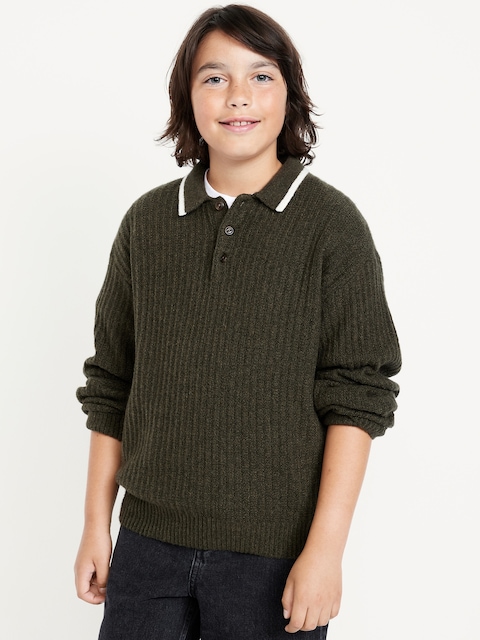 SoSoft Oversized Long-Sleeve Collared Sweater for Boys - Yuletide Green
