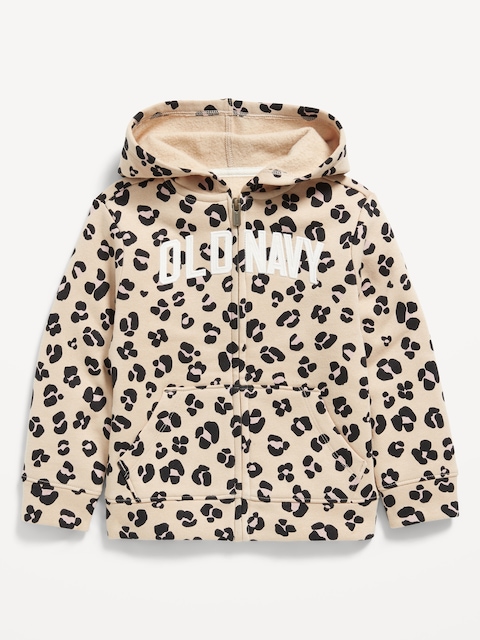 Printed Logo-Graphic Zip Hoodie for Toddler Girls - Brown Leopard