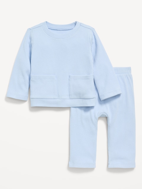 Ribbed Pocket T-Shirt and Pants Set for Baby - Rock Pool