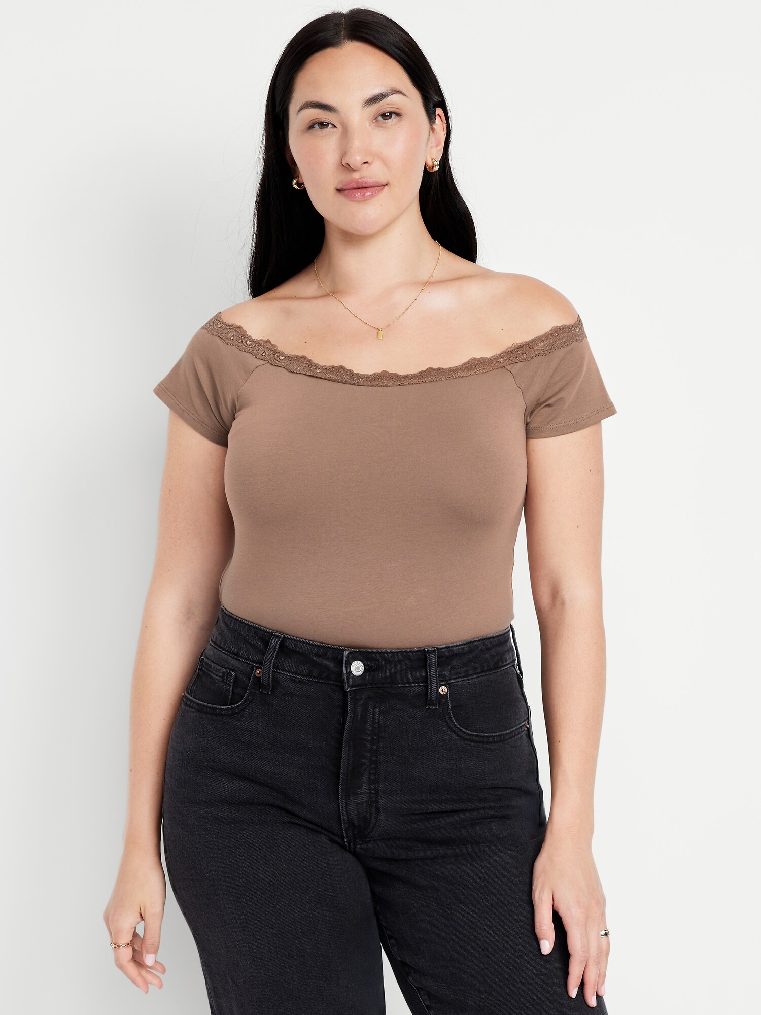 Off-Shoulder Lace-Trim Top | Old Navy