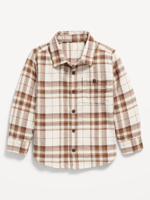 Long-Sleeve Plaid Flannel Pocket Shirt for Toddler Boys - Plucky Wishbone
