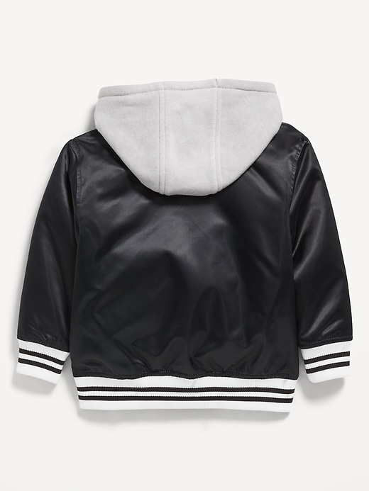 Image number 2 showing, Hooded Zip-Front Satin Bomber Jacket for Toddler Boys