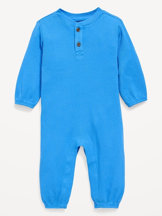 Image number 1 showing, Long-Sleeve Waffle-Knit Henley One-Piece for Baby