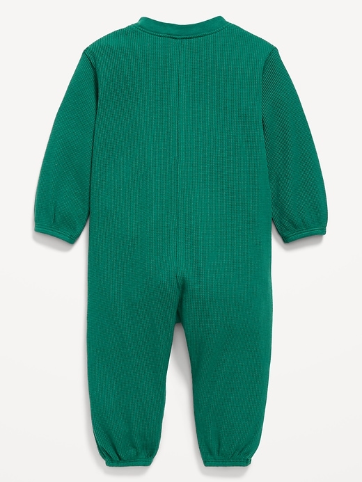 Image number 2 showing, Long-Sleeve Waffle-Knit Henley One-Piece for Baby