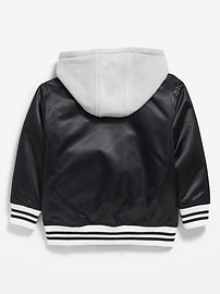 Image number 2 showing, Hooded Zip-Front Satin Bomber Jacket for Toddler Boys