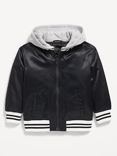 Hooded Zip-Front Satin Bomber Jacket for Toddler Boys