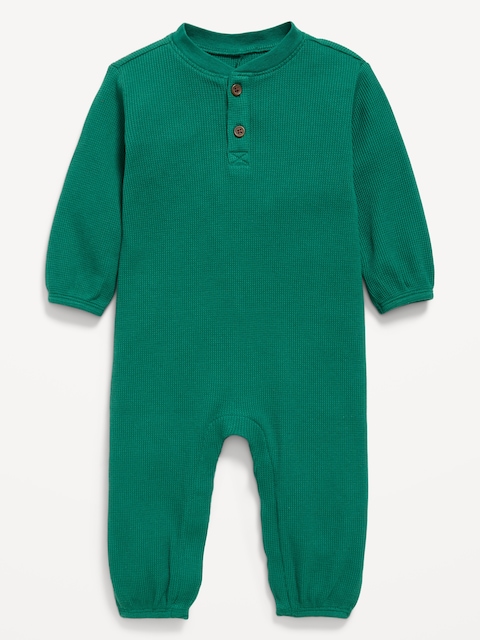 Long-Sleeve Waffle-Knit Henley One-Piece for Baby - Botanica
