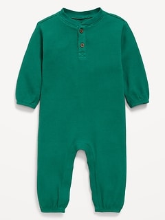 Long-Sleeve Waffle-Knit Henley One-Piece for Baby