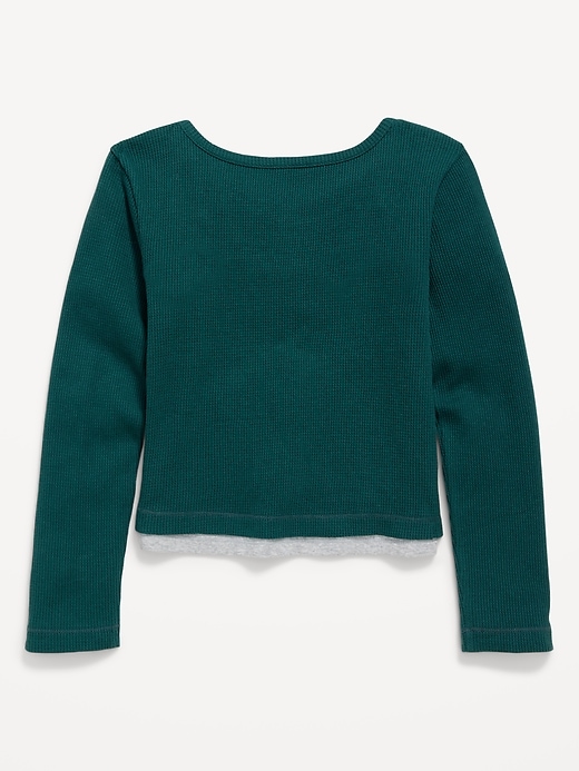 Image number 3 showing, Long-Sleeve 2-In-1 Fitted Henley Top for Girls