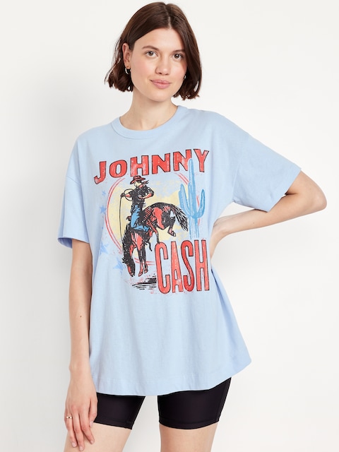 Johnny Cash™ Oversized Tunic T-Shirt - Johnny Cash (Blue)