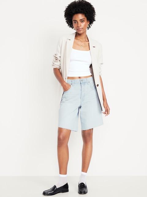Mid-Rise Baggy Cut-Off Jean Bermuda Shorts -- 9-inch inseam - Light Dip (Button Fly)