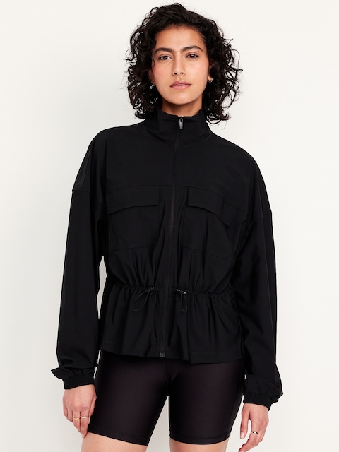 SleekTech Oversized Cinched-Waist Jacket - Black Jack