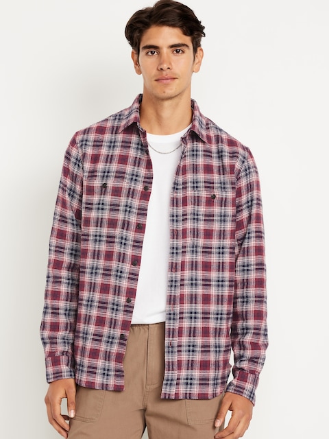 Plaid Flannel Pocket Shirt - Light Pink Plaid