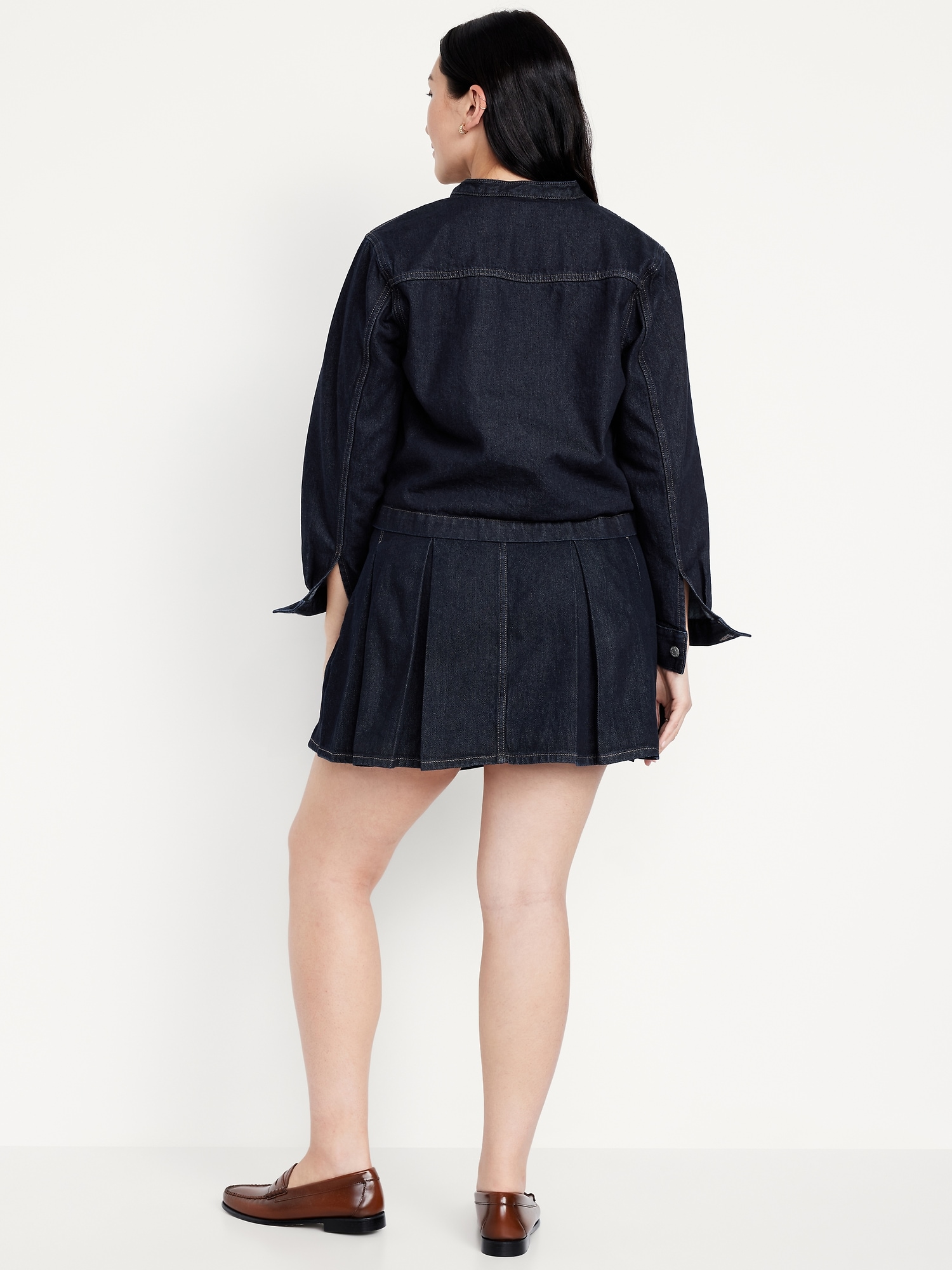 Mid-Rise Pleated Jean Mini Skirt