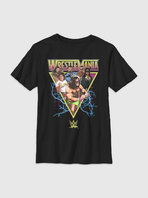 WWE Retro Wrestlers Triangle Gender-Neutral Graphic T-Shirt for Kids - Black