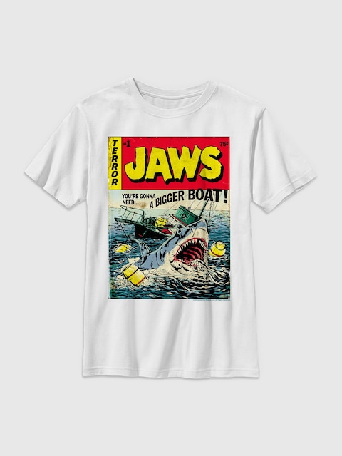 Jaws Pulp Attack Comic Gender-Neutral Graphic T-Shirt for Kids - White