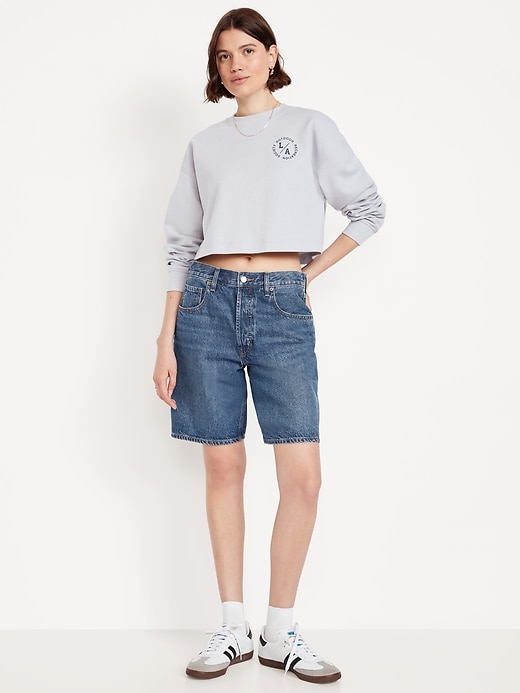 Image number 1 showing, Mid-Rise Baggy Jean Bermuda Shorts -- 9-inch inseam