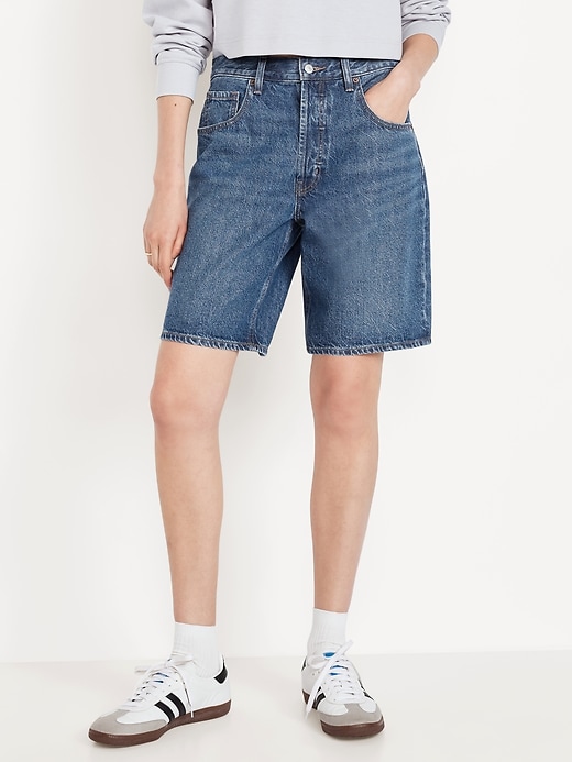 Image number 2 showing, Mid-Rise Baggy Jean Bermuda Shorts -- 9-inch inseam