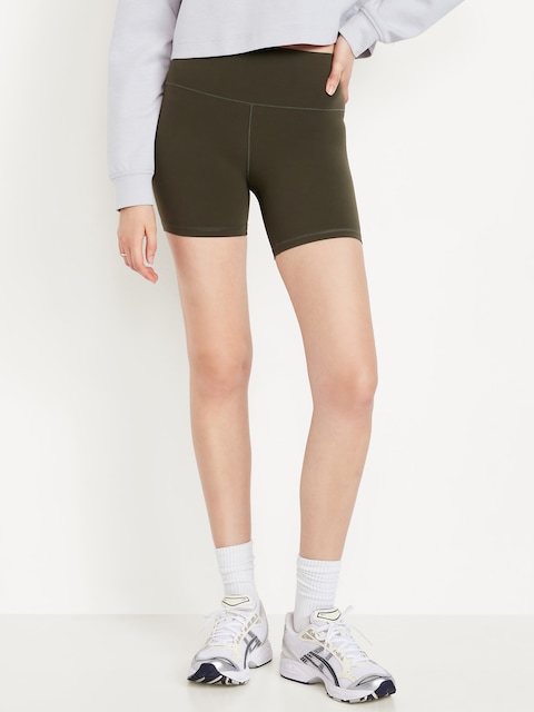 High-Waisted StudioSmooth Biker Shorts -- 6-inch inseam - Ancient Forest