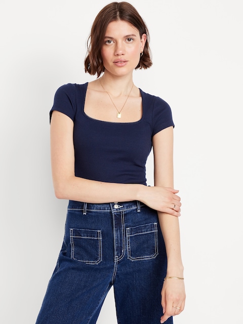 Square-Neck Ribbed T-Shirt - In The Navy
