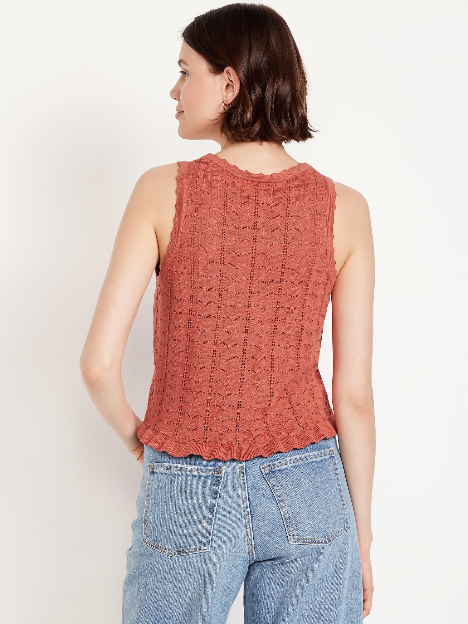 Sleeveless Pointelle Cropped Henley Top