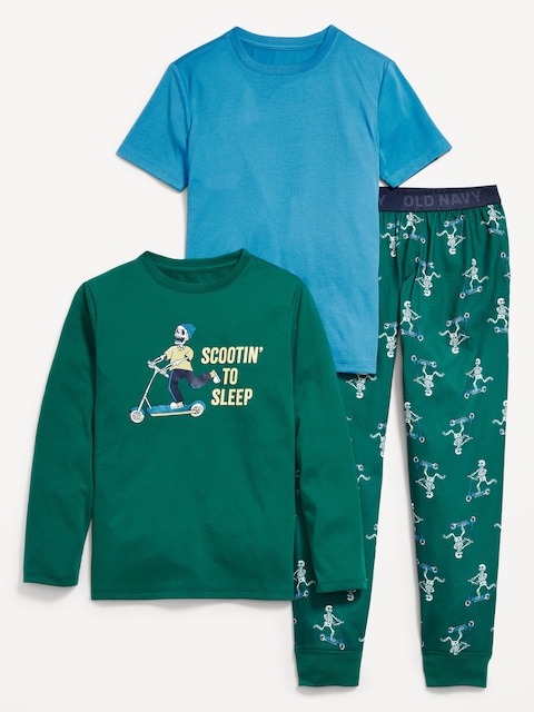 3-Piece Jersey-Knit Pajama Set for Boys - Gid Skeleton