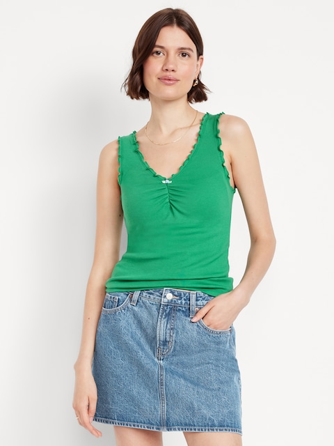 Cinched Rib-Knit Tank Top - Green Mangrove
