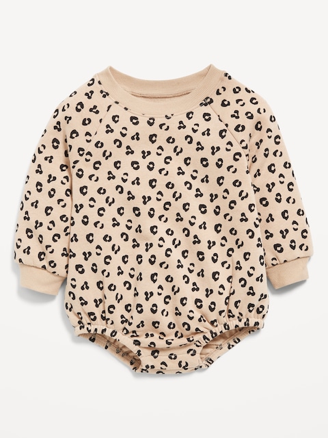 Printed Long-Sleeve Fleece One-Piece Romper for Baby - Leopard