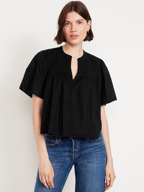 Flutter-Sleeve Swiss Dot Top - Black Jack