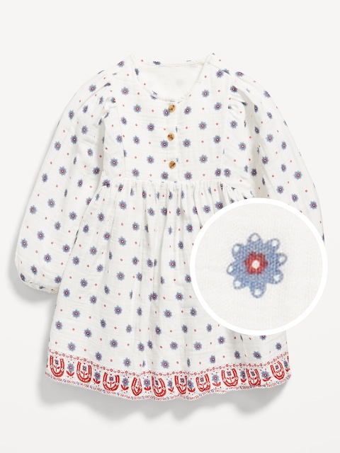 Long-Sleeve Plaid Dress for Toddler Girls - Cream Floral