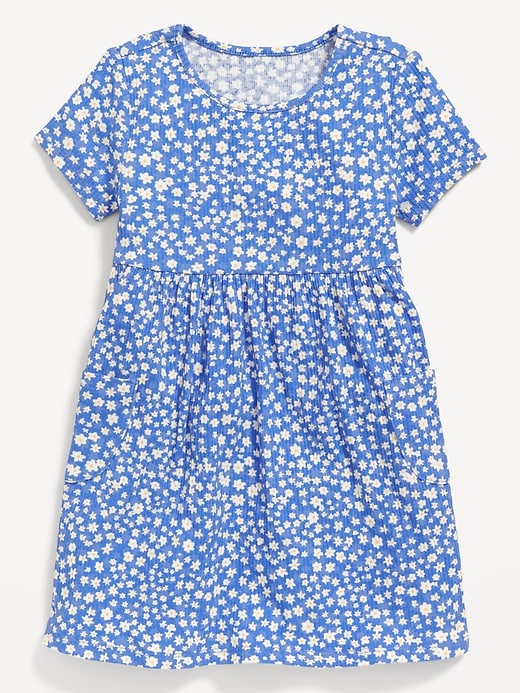 Image number 2 showing, Short-Sleeve Ribbed Fit and Flare Pocket Dress for Toddler Girls