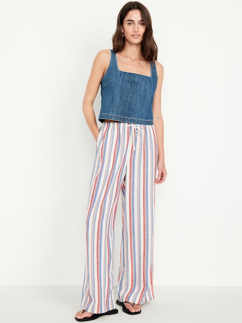 High-Waisted Linen-Blend Wide-Leg Pants