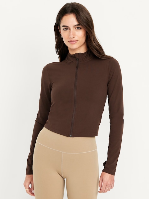 StudioSmooth Crop Full Zip - Black Coffee