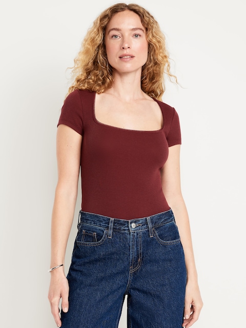 Square-Neck Ribbed T-Shirt - Clove