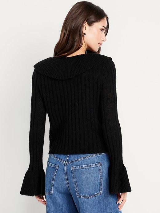 Image number 2 showing, Wool-Blend Ruffle Tie-Front Cropped Cardigan