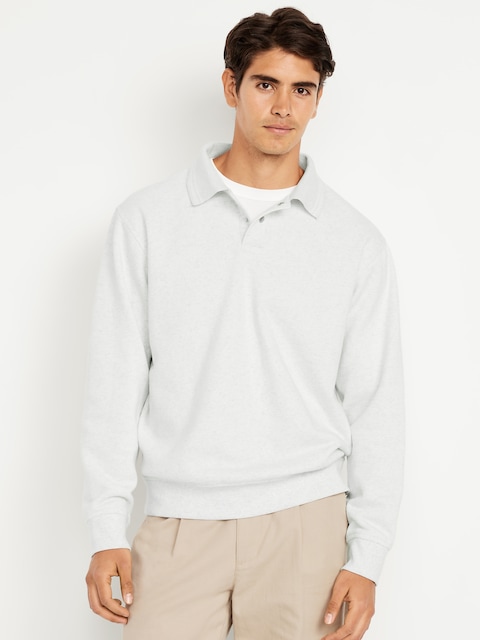 Loose Fleece Polo - Antique White Heather