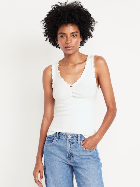 Cinched Rib-Knit Tank Top - Sea Salt