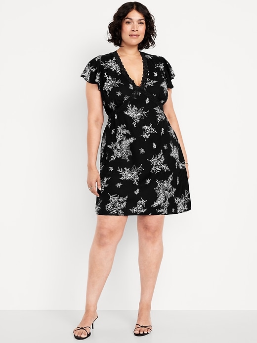 Image number 6 showing, Fit & Flare Crepe Lace-Trim Mini Dress