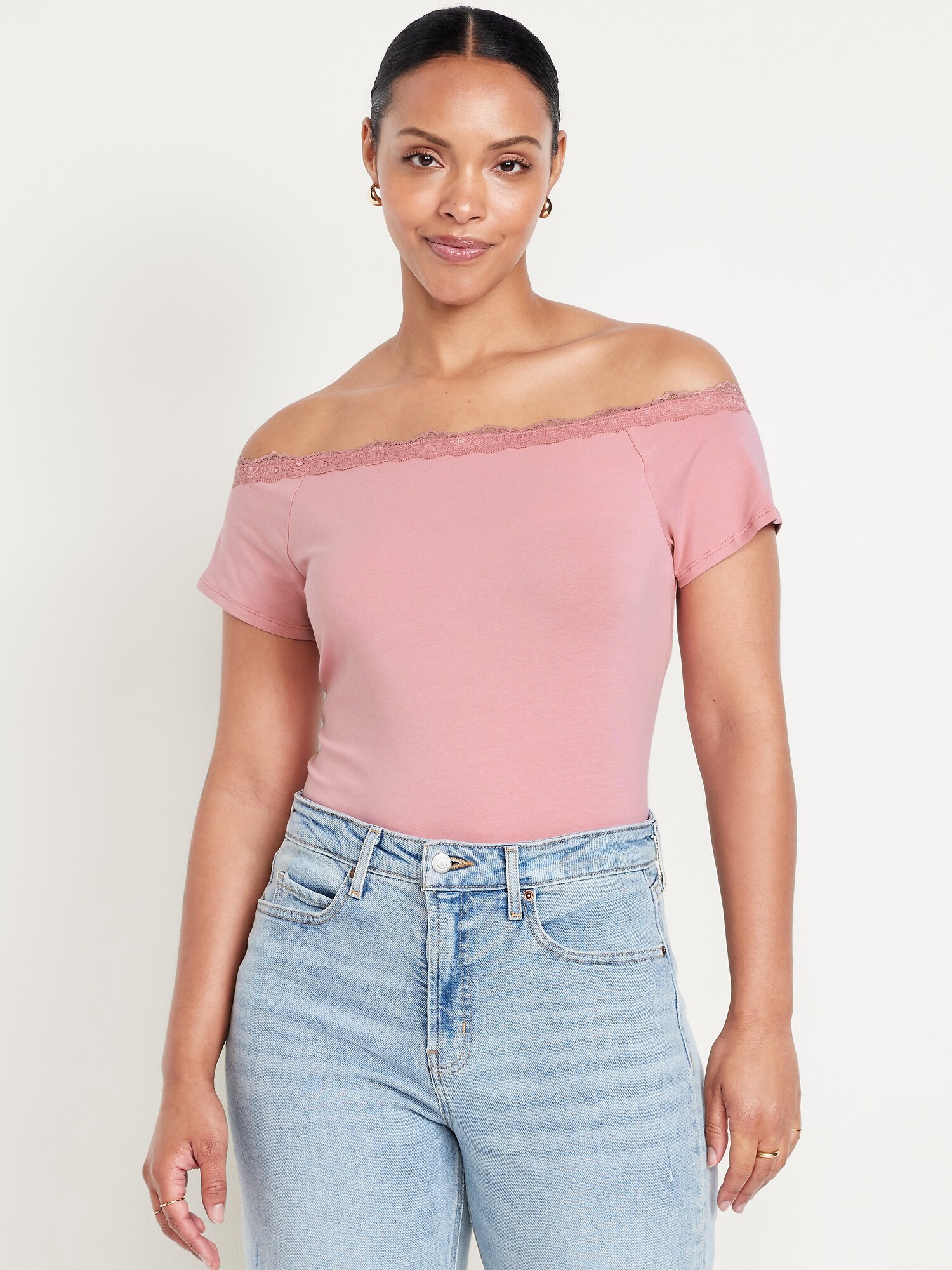Off-Shoulder Lace-Trim Top | Old Navy