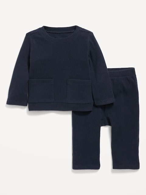 Ribbed Pocket T-Shirt and Pants Set for Baby - In The Navy