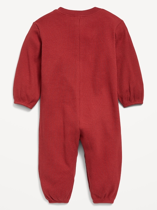 Image number 2 showing, Long-Sleeve Waffle-Knit Henley One-Piece for Baby