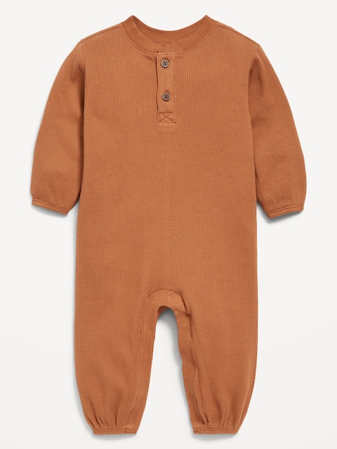 Long-Sleeve Waffle-Knit Henley One-Piece for Baby - Folk Craft