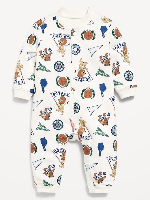Image number 1 showing, Printed Long-Sleeve French-Terry One-Piece for Baby