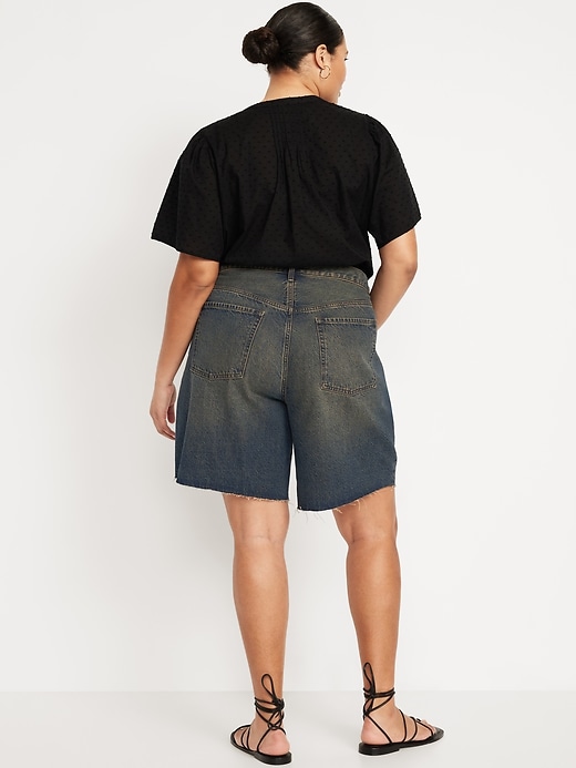 Image number 7 showing, Mid-Rise Baggy Cut-Off Jean Bermuda Shorts -- 9-inch inseam