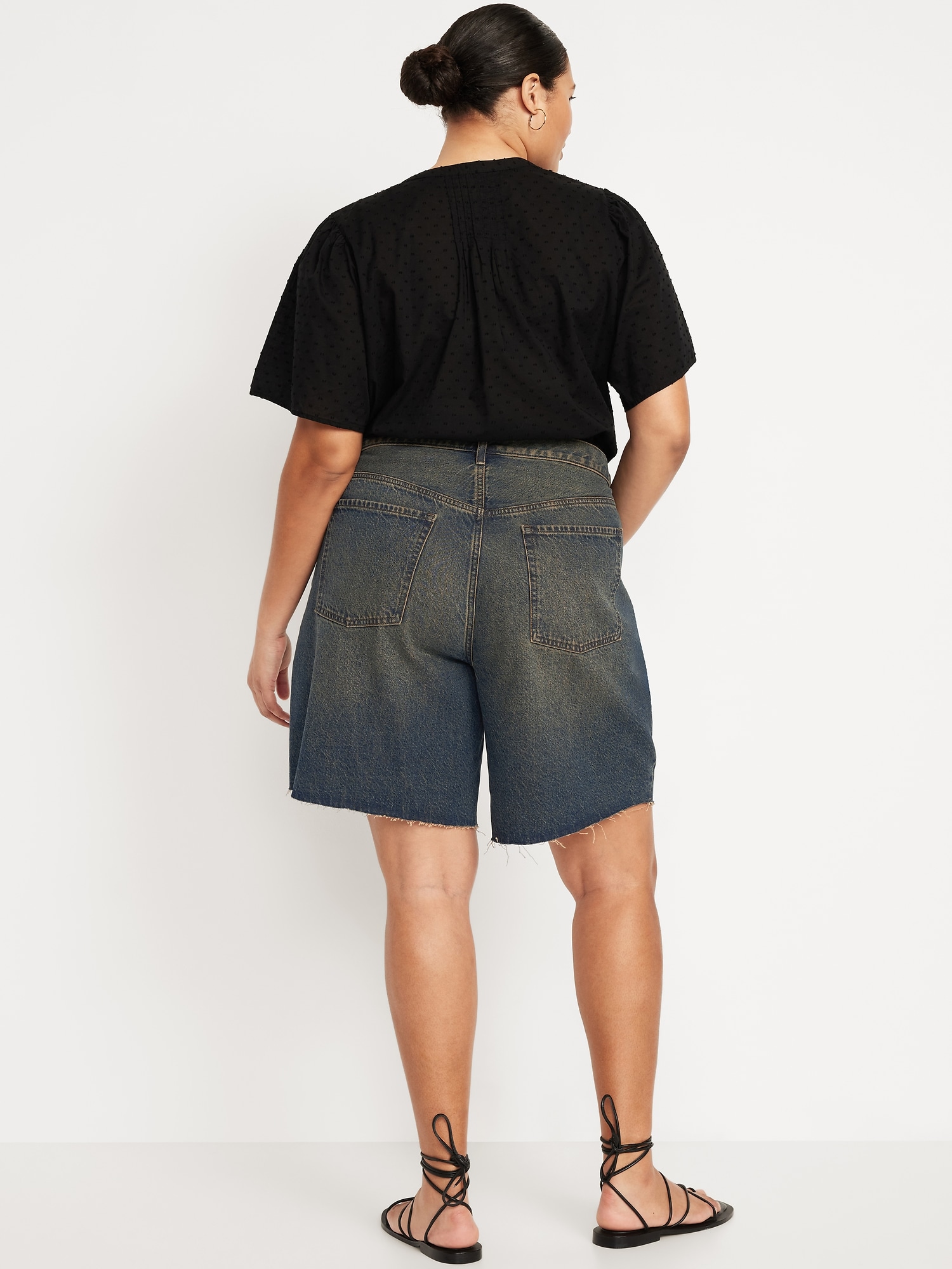 Mid-Rise Baggy Cut-Off Jean Bermuda Shorts -- 9-inch inseam