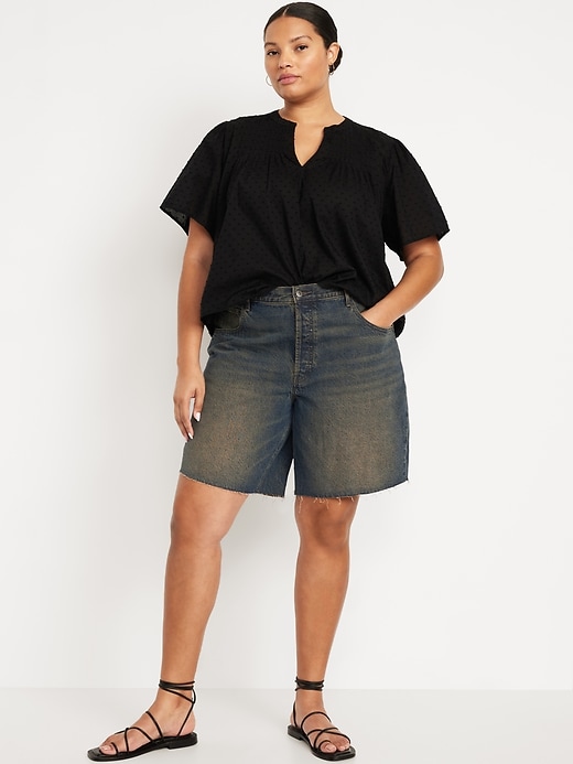 Image number 6 showing, Mid-Rise Baggy Cut-Off Jean Bermuda Shorts -- 9-inch inseam