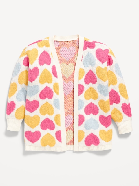 SoSoft Printed Open-Front Tunic Sweater for Toddler Girls - Multi Hearts