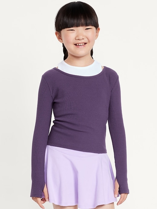 Image number 1 showing, 2-In-1 Ribbed Performance Top for Girls
