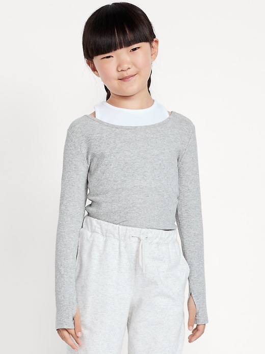 Image number 1 showing, 2-In-1 Ribbed Performance Top for Girls