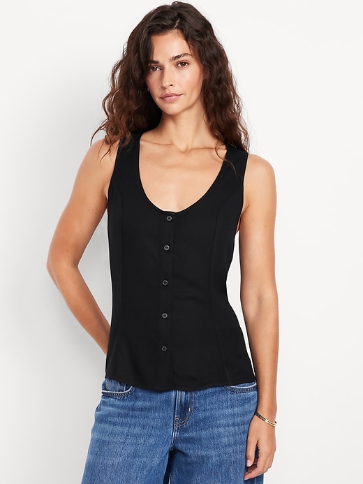 Image number 1 showing, Button-Down Crepe Swing Top